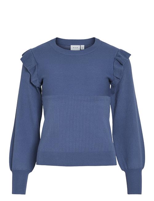 Se Vila Vineira O-Neck L/S Rib Knit Top - Noos Vila Navy ved Booztlet