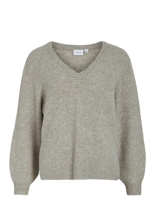 Vila Vibeluna V-Neck Rev L/S Knit Top - Noos Vila Beige