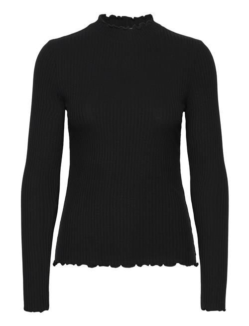 Rib T-Shirt With Frill Tom Tailor Black