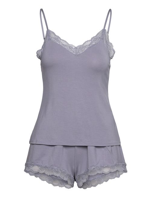 Se Hunkemöller Pj Cami Short Viscose Lace Hunkemöller Purple ved Booztlet