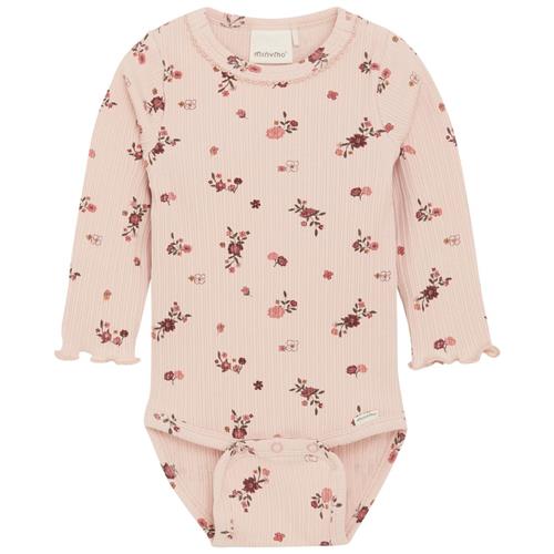 Minymo AOP Rib Babybody Sepia Rose | Lyserød | 62 cm