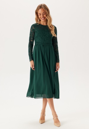 Bubbleroom Occasion Lace Long Sleeve Midi Dress Dark green 34