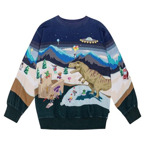 Se Molo GOTS Monti Sweatshirt Pixelscape | Blå | 98 cm ved Babyshop