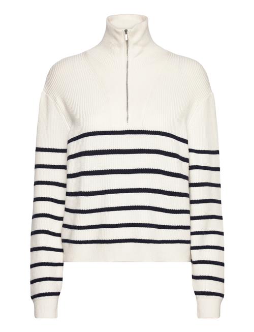 Mango Striped Sweater With Zip Mango White