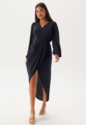 Se John Zack Balloon Sleeve Wrap Front Maxi Dress Navy XL (UK16) ved Bubbleroom