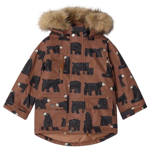 Se Kuling Val Thorens Mønstret Parka Black Bear | Brun | 80 cm ved Babyshop