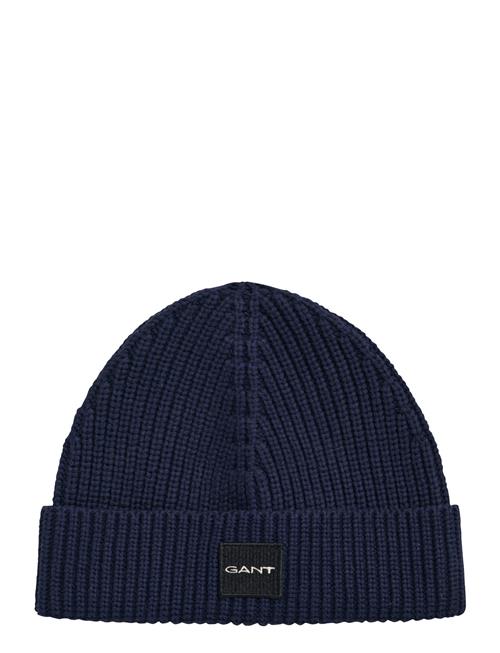 Se GANT Unisex. Cotton Rib Knit Beanie GANT Navy ved Booztlet