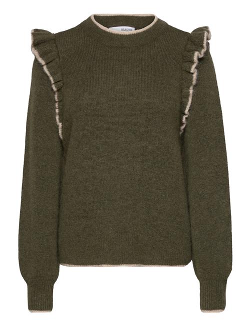 Selected Femme Slfalva Frills Ls Knit O-Neck Selected Femme Green