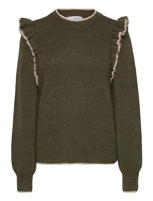 Slfalva Frills Ls Knit O-Neck Selected Green