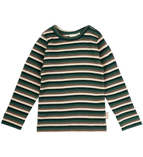 Se Petit Piao Bluse - Rib - Modal - Emeralda Green Multi Stripe ved KidsWorld