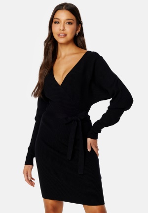 Se VERO MODA Hollyrem LS V-Neck Dress Black M ved Bubbleroom