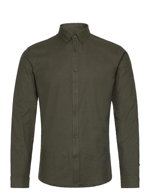 Lindbergh Mouliné Stretch Shirt L/S Lindbergh Khaki