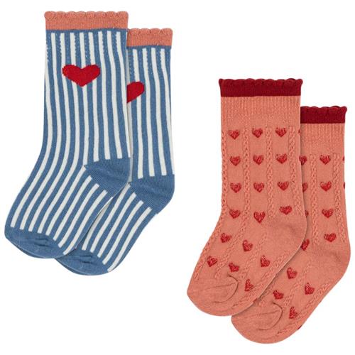 Konges Sløjd 2 Pack Jaquard Socks  Heart Mix | Rød | 17-18 EU