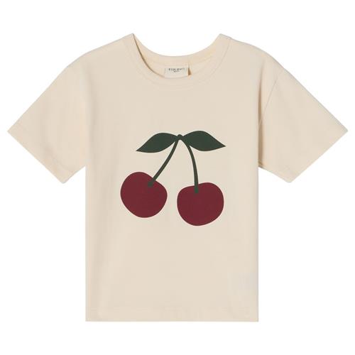 Se Kuling GOTS Santorini T-shirt Med Tryk Med Kirsebær Cremefarvet | Hvid | 98/104 cm ved Babyshop