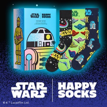 Happy socks Strømper 3P Star Wars C-3PO And R2-D2 Gift Box Sort mønstret bomuld Str 36/40