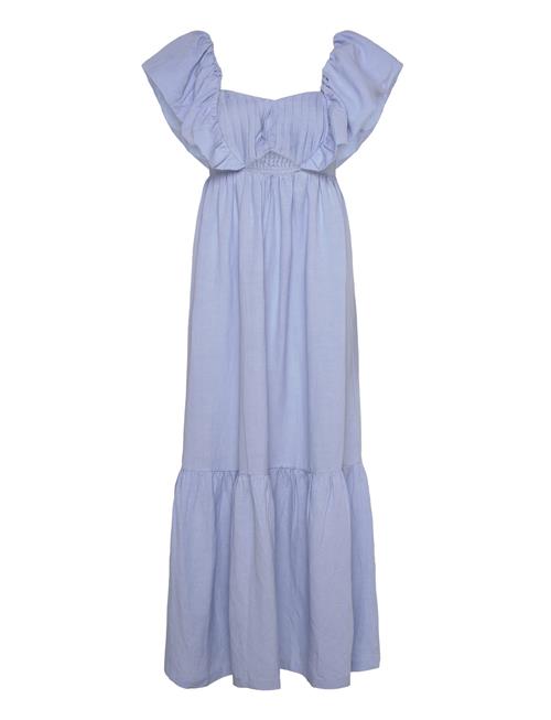 Se Malina Emilie Frill Detailed Linen Blend Maxi Dress Malina Blue ved Booztlet