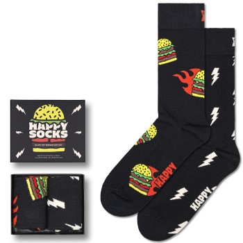 Happy socks Happy Sock Blast Off Burger Socks Gift Set Strømper 2P Sort mønstret Str 41/46