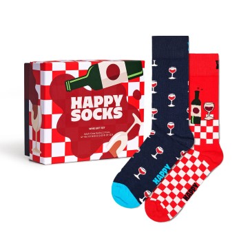 Se Happy socks Strømper 2P Wine Gift Set Blå/Rød bomuld Str 41/46 ved Timarco