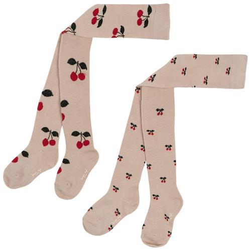 Se Konges Sløjd 2 Pack Jacquard Strømpebukser Big Cherry/Cherry | Rød | 68/74 cm ved Babyshop