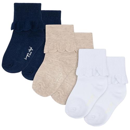 Se Konges Sløjd 3 Pack Frill Strømpe White/Navy/Beige | Hvid | 22-24 EU ved Babyshop