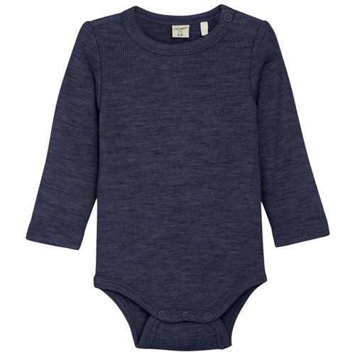 Se Celavi Uld-bodysuit Naval Academy Melange | Marine blå | 90 cm ved Babyshop