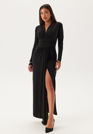 John Zack Deep V Wrap Front Maxi Dress Black XL (UK16)