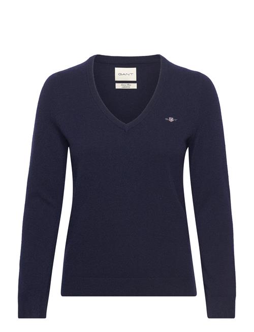 Se Extrafine Lambswool Blend V-Neck GANT Navy ved Booztlet