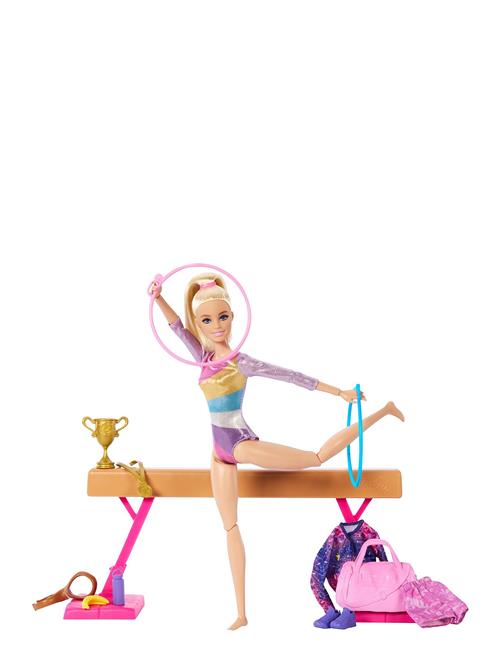 Gymnastics Playset With Blonde Fashion Doll, Balance Beam, 10+ Accessories & Flip Feature Barbie Patterned
