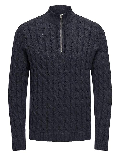 Se ONLY & SONS Onskicker Life Reg 3 Cable Half Zip Knit ONLY & SONS Navy ved Booztlet