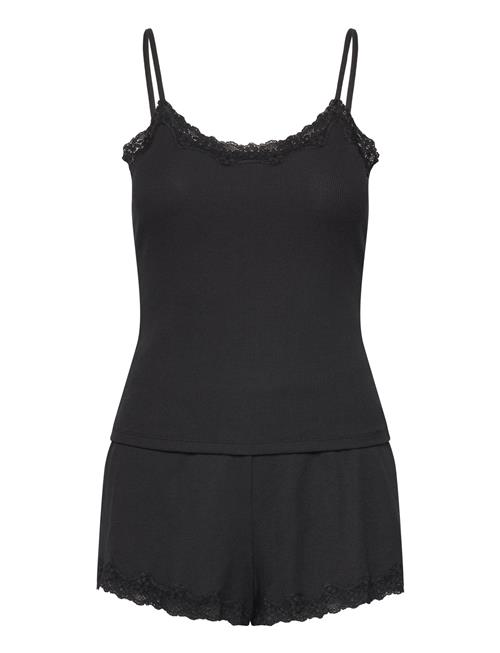 Se Hunkemöller Pj Cami Short Rib Lace Hunkemöller Black ved Booztlet