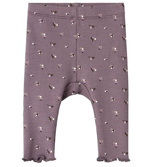 Se Name It Leggings - Rib - NbfOlinne - Arctic Dusk m. Blomster ved KidsWorld