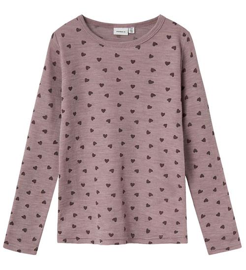 Se Name It Bluse - Uld - NkfWang - Purple Dove m. Hjerter ved KidsWorld