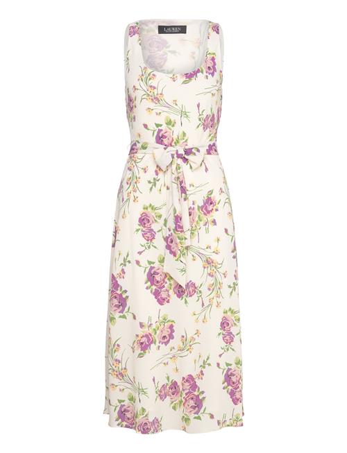 Lauren Ralph Lauren Floral Belted Crepe Sleeveless Dress Lauren Ralph Lauren Cream