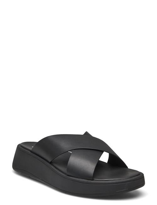 Se FitFlop F-Mode Leather Flatform Cross Slides FitFlop Black ved Booztlet