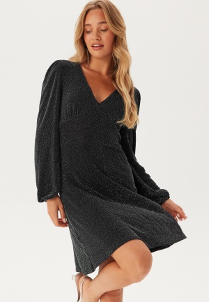 Se BUBBLEROOM Sparkling Puff Sleeve Dress Black/Silver XS ved Bubbleroom