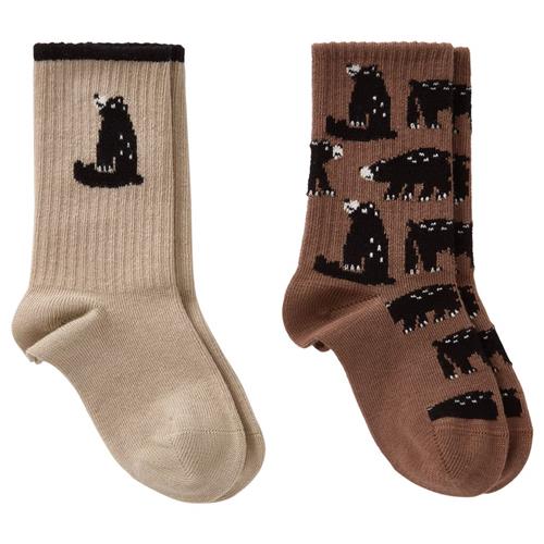 Se Kuling 2-pak GOTS Korfu Strømper Black Bear | Brun | 20-23 EU ved Babyshop