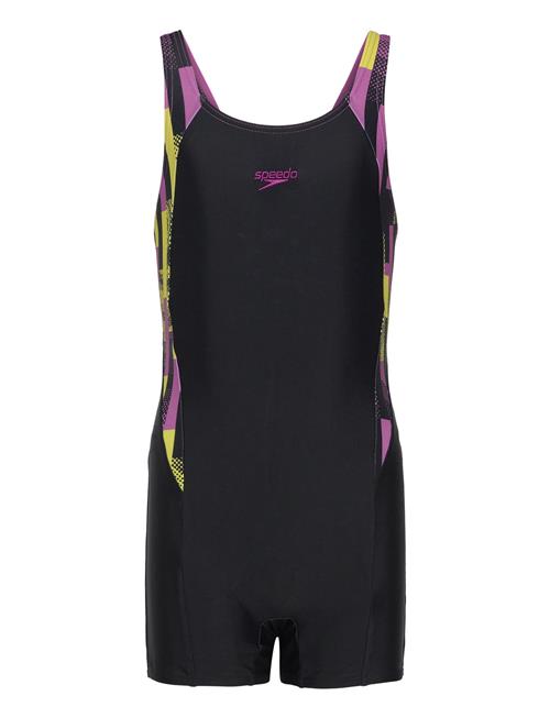 Se Speedo Girls Printed Panel Legsuit Speedo Black ved Booztlet