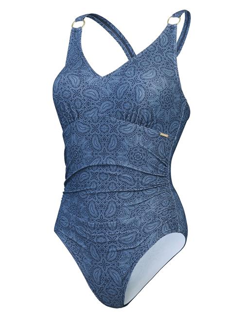 Speedo Womens Shaping Printed V Neck 1 Piece Speedo Blue