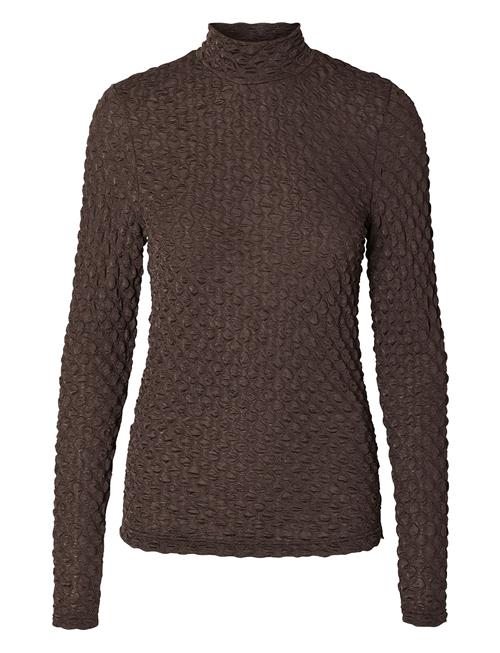 Slftimmi Ls High Neck Structure Top Selected Brown