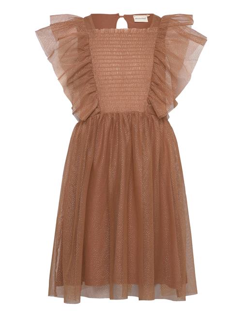 Minymo Dress Mesh W. Glitter Minymo Brown