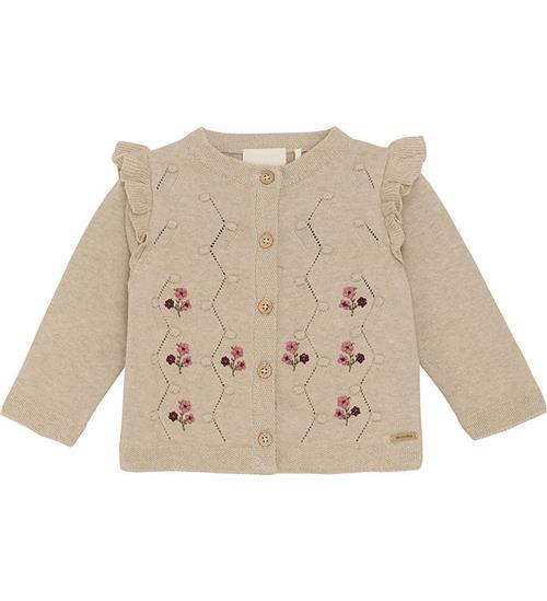 Se Minymo Cardigan - Strik - Beigemeleret m. Blomster ved KidsWorld