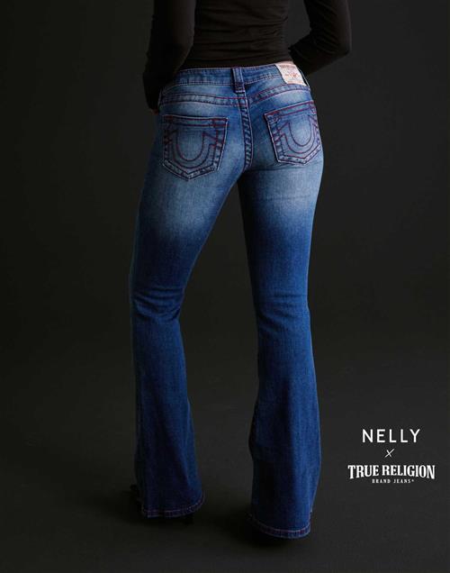 True Religion - Blå - Nelly Ultra Low Rise Joey Flare Big T