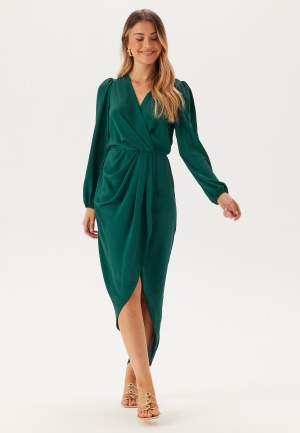 Se John Zack Balloon Sleeve Wrap Front Maxi Dress Dark Green L (UK14) ved Bubbleroom