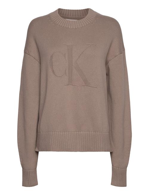 Se Calvin Klein Jeans Ck Intarsia Loose Sweater Calvin Klein Jeans Beige ved Booztlet