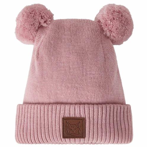 Se Kuling Zermatt Beanie med Pom Poms Woody Rose | Lyserød | 48/50 cm ved Babyshop