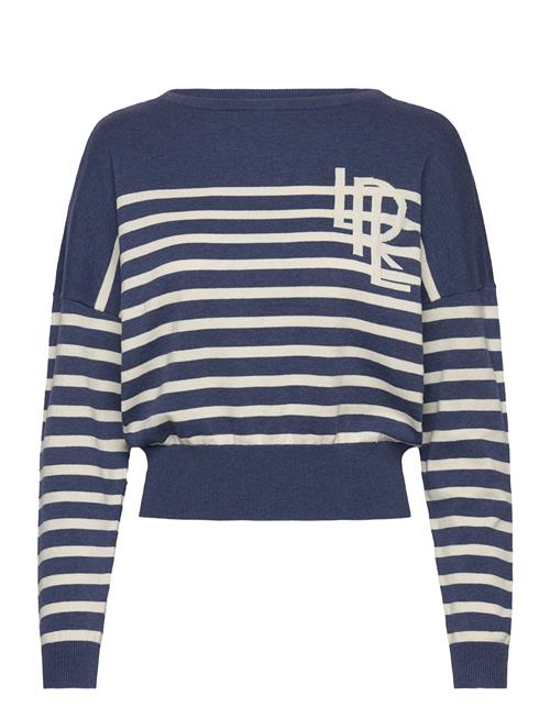 Se Lauren Ralph Lauren Logo Striped Cotton Boatneck Sweater Lauren Ralph Lauren Blue ved Booztlet