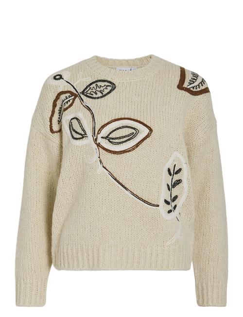 Vibrida O-Neck L/S Embroidery Knit Top Vila Beige