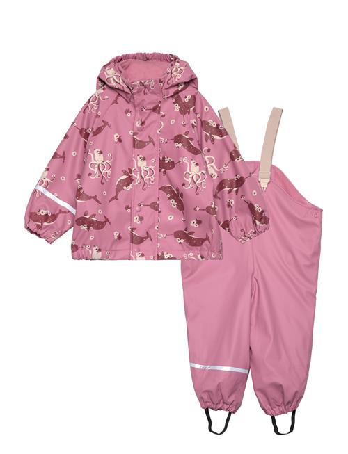 Se CeLaVi Rainwear Set - Aop, W. Fleece CeLaVi Pink ved Booztlet