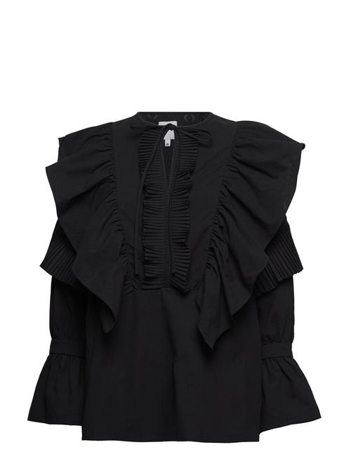 hálo O-Logo Pleated Devoré Blouse Hálo Black