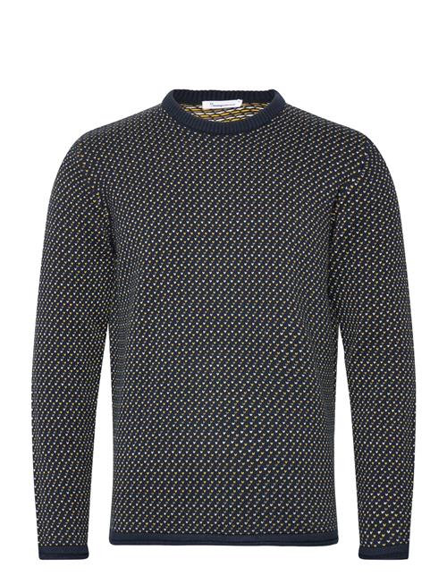 Knowledge Cotton Apparel Jacquard Crew Neck Knit - Regenerat Knowledge Cotton Apparel Navy